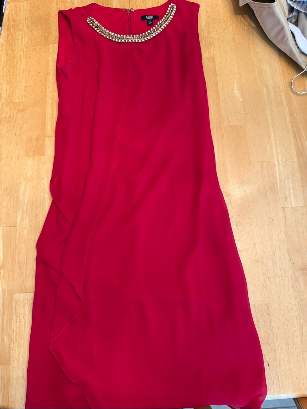 MSK Red Dress with Beaded Neckline